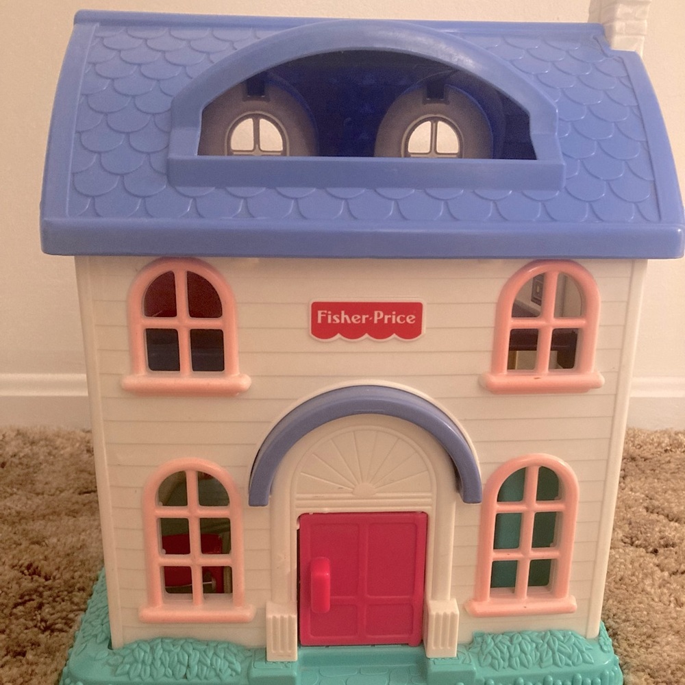Fisher Price Little People Blue White Doll House- Includes Items on the Inside